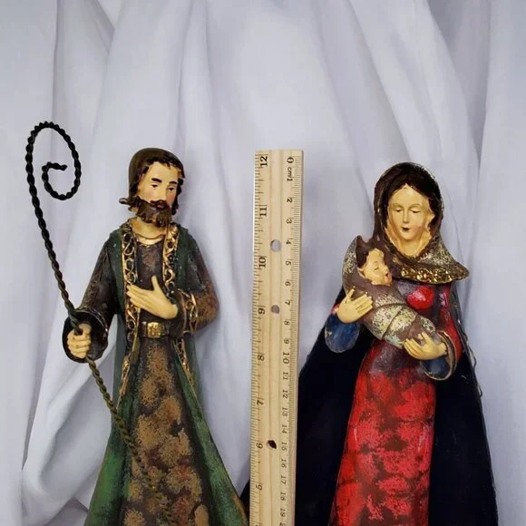 4 Hand-Painted Polystone Nativity Figurines Metal Capes Made in Italy 12" Tall - Picture 4 of 12